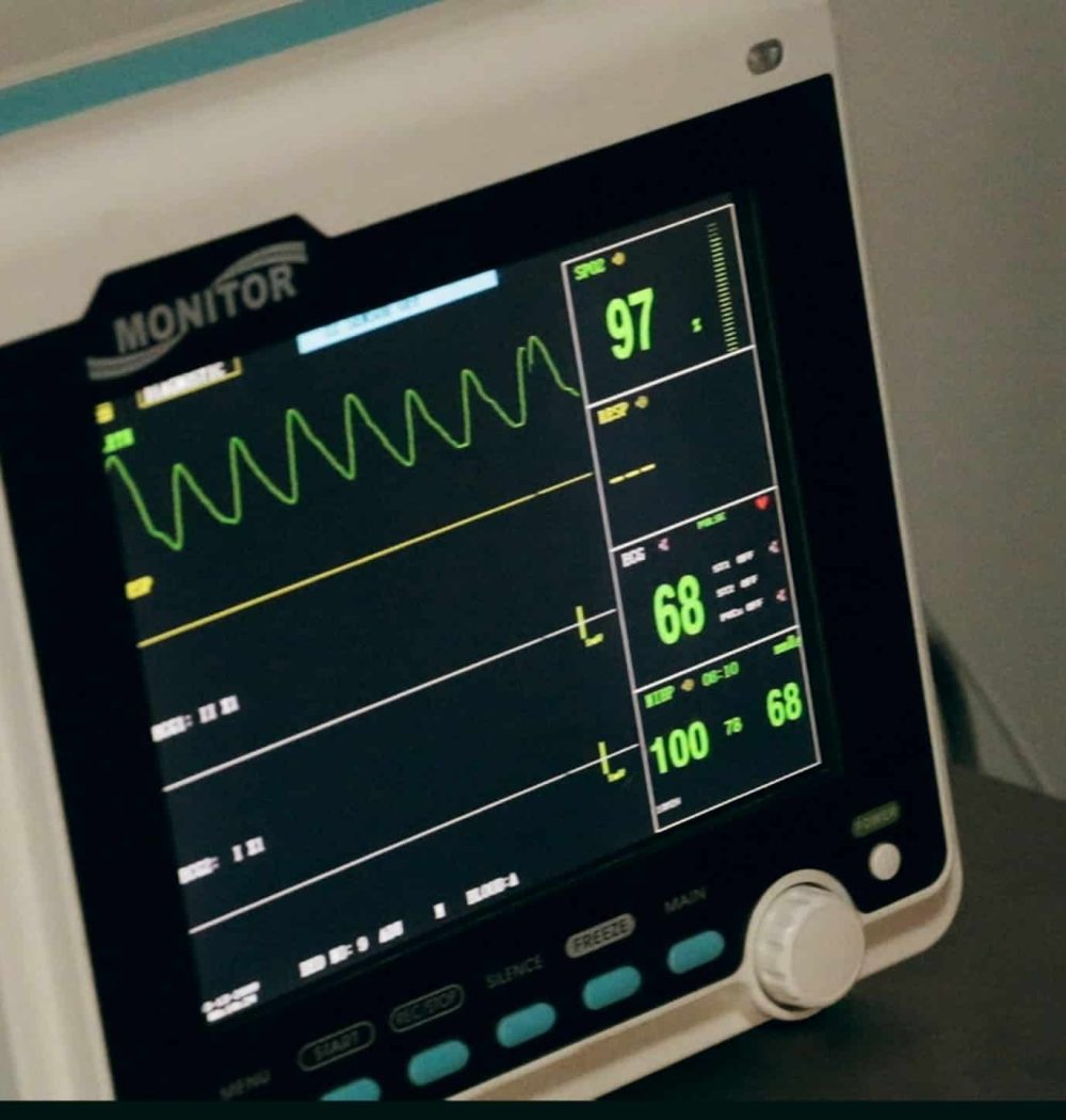 black and white digital heart beat monitor at 97 display